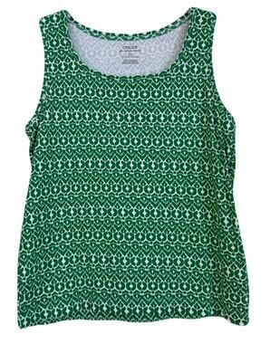 Chico's Basic Scoop Neck Tank - Green/White Print - Chico's Sz 3 (XL)